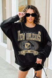 NEW ORLEANS SAINTS BOLD CHEERS BLACK LABEL PREMIUM FLEECE CREW SWEATSHIRT