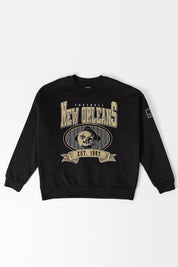 NEW ORLEANS SAINTS BOLD CHEERS BLACK LABEL PREMIUM FLEECE CREW SWEATSHIRT