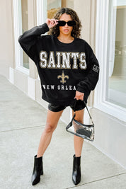 NEW ORLEANS SAINTS LEVEL UP BLACK LABEL PREMIUM FLEECE CREW SWEATSHIRT