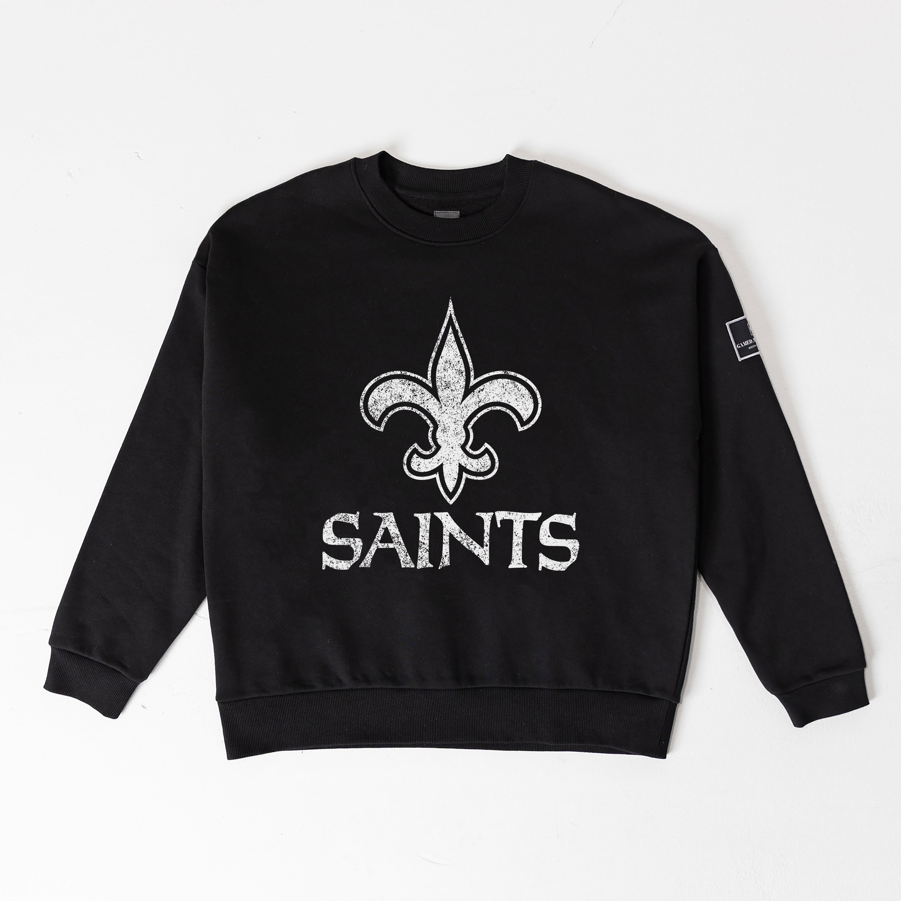 NEW ORLEANS SAINTS BOLD MOVE BLACK LABEL PREMIUM FLEECE DROP SHOULDER CREWNECK