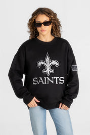 NEW ORLEANS SAINTS BOLD MOVE BLACK LABEL PREMIUM FLEECE DROP SHOULDER CREWNECK