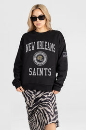 NEW ORLEANS SAINTS FIERCE FLOW BLACK LABEL PREMIUM FLEECE DROP SHOULDER CREWNECK