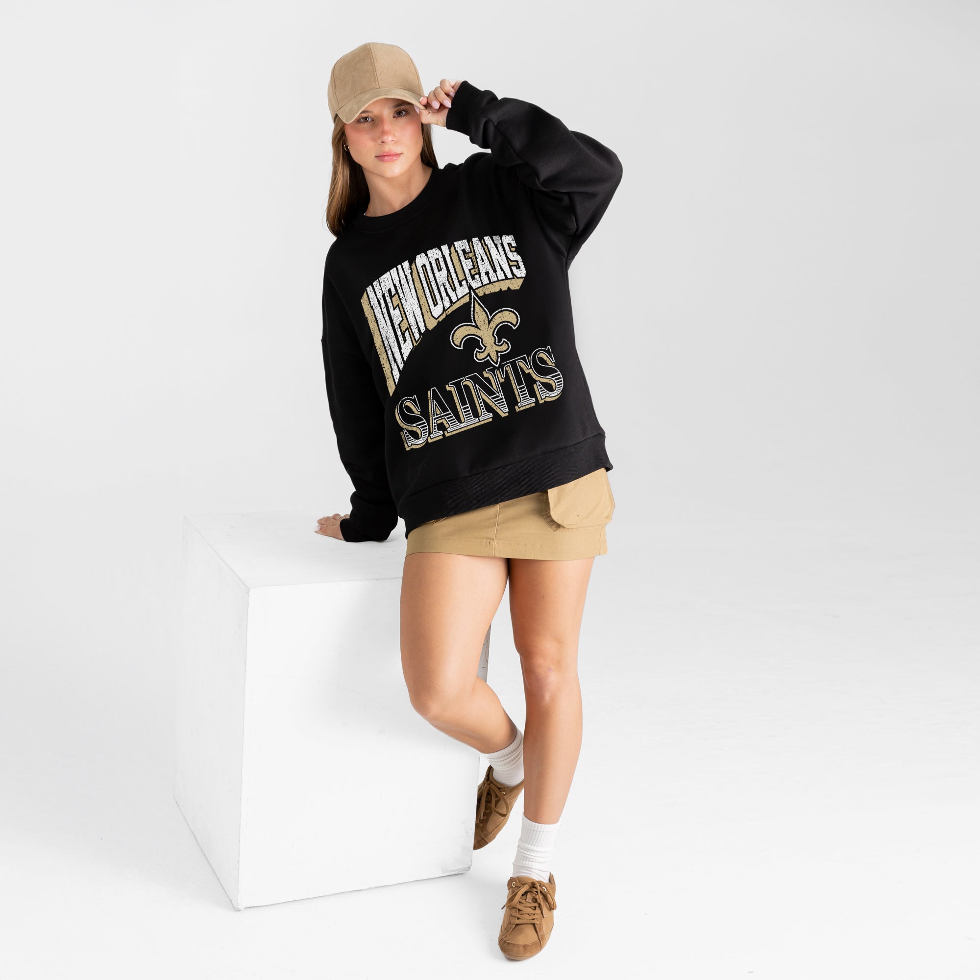 NEW ORLEANS SAINTS VICTORY PRIME BLACK LABEL PREMIUM FLEECE DROP SHOULDER CREWNECK