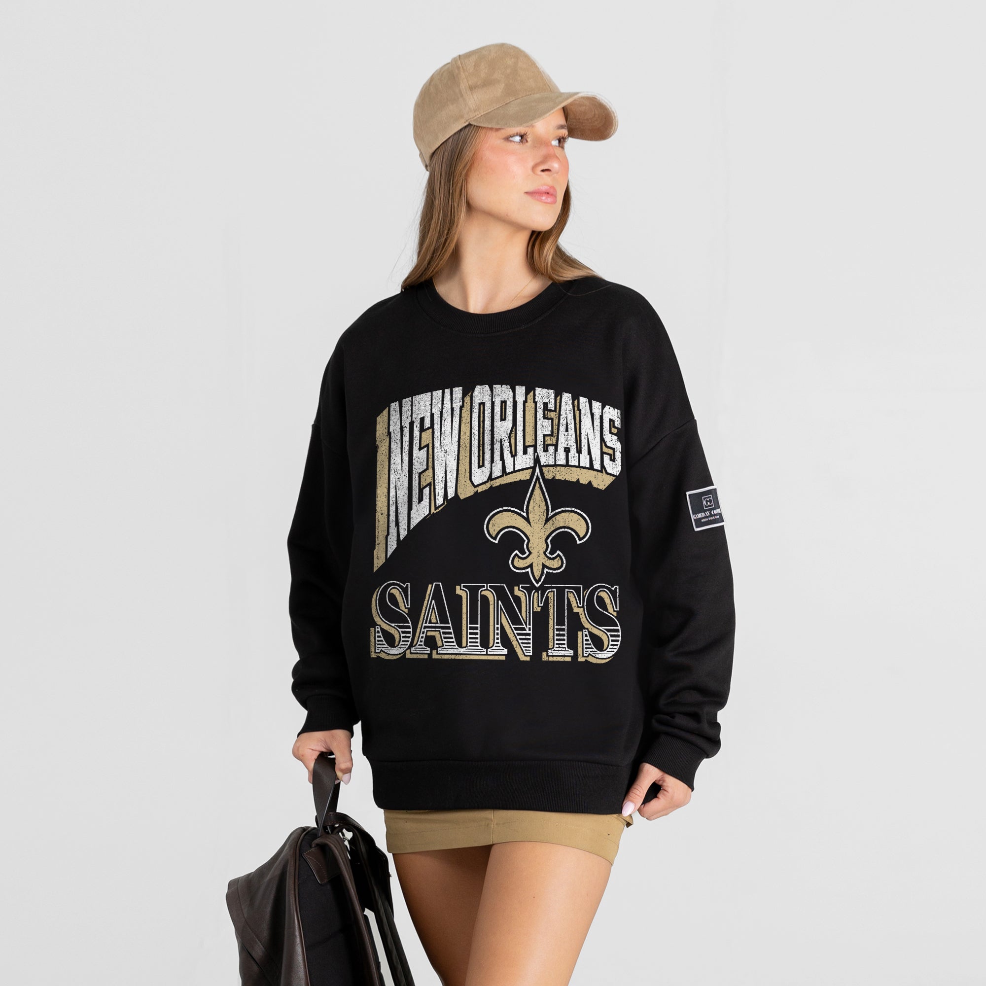 NEW ORLEANS SAINTS VICTORY PRIME BLACK LABEL PREMIUM FLEECE DROP SHOULDER CREWNECK