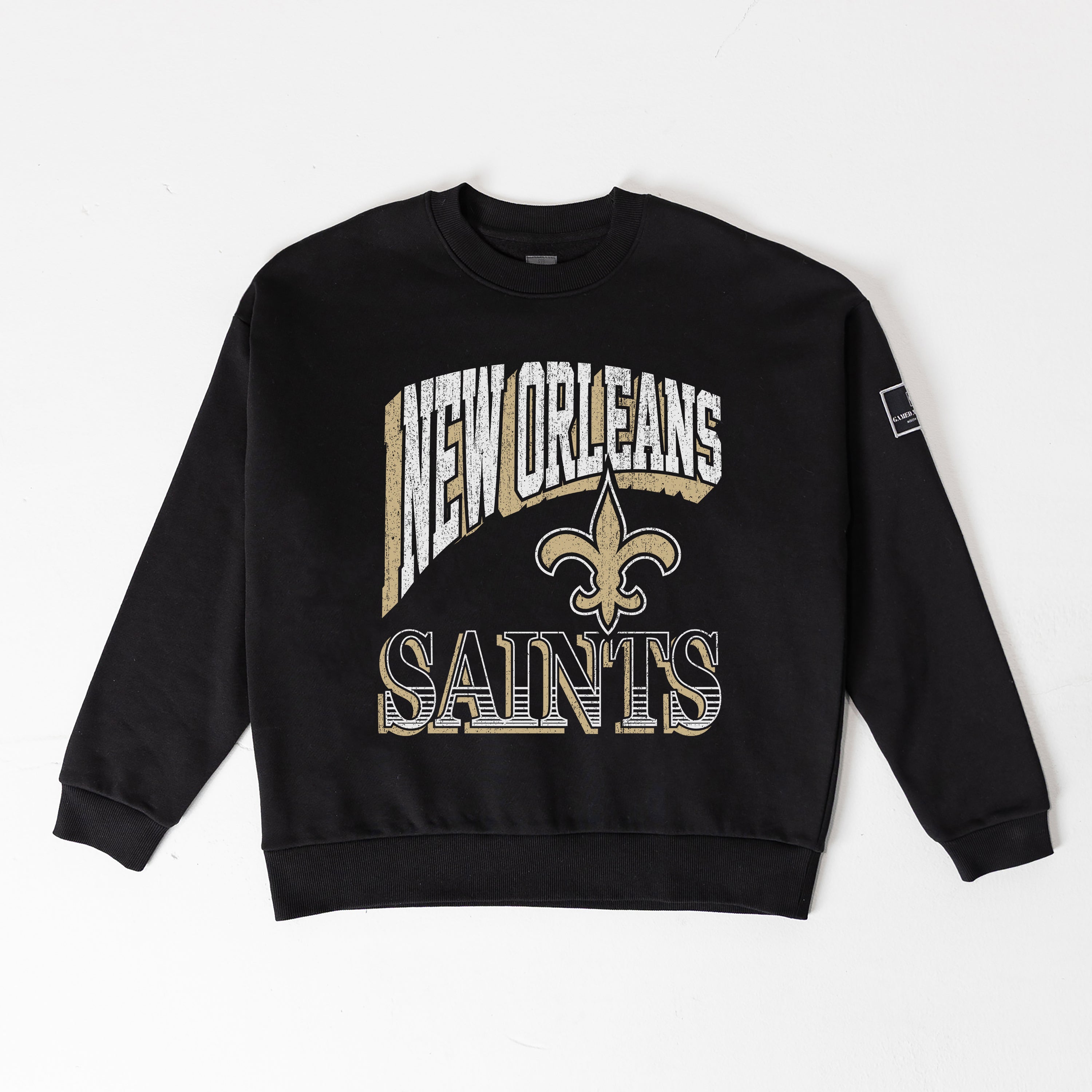 NEW ORLEANS SAINTS VICTORY PRIME BLACK LABEL PREMIUM FLEECE DROP SHOULDER CREWNECK