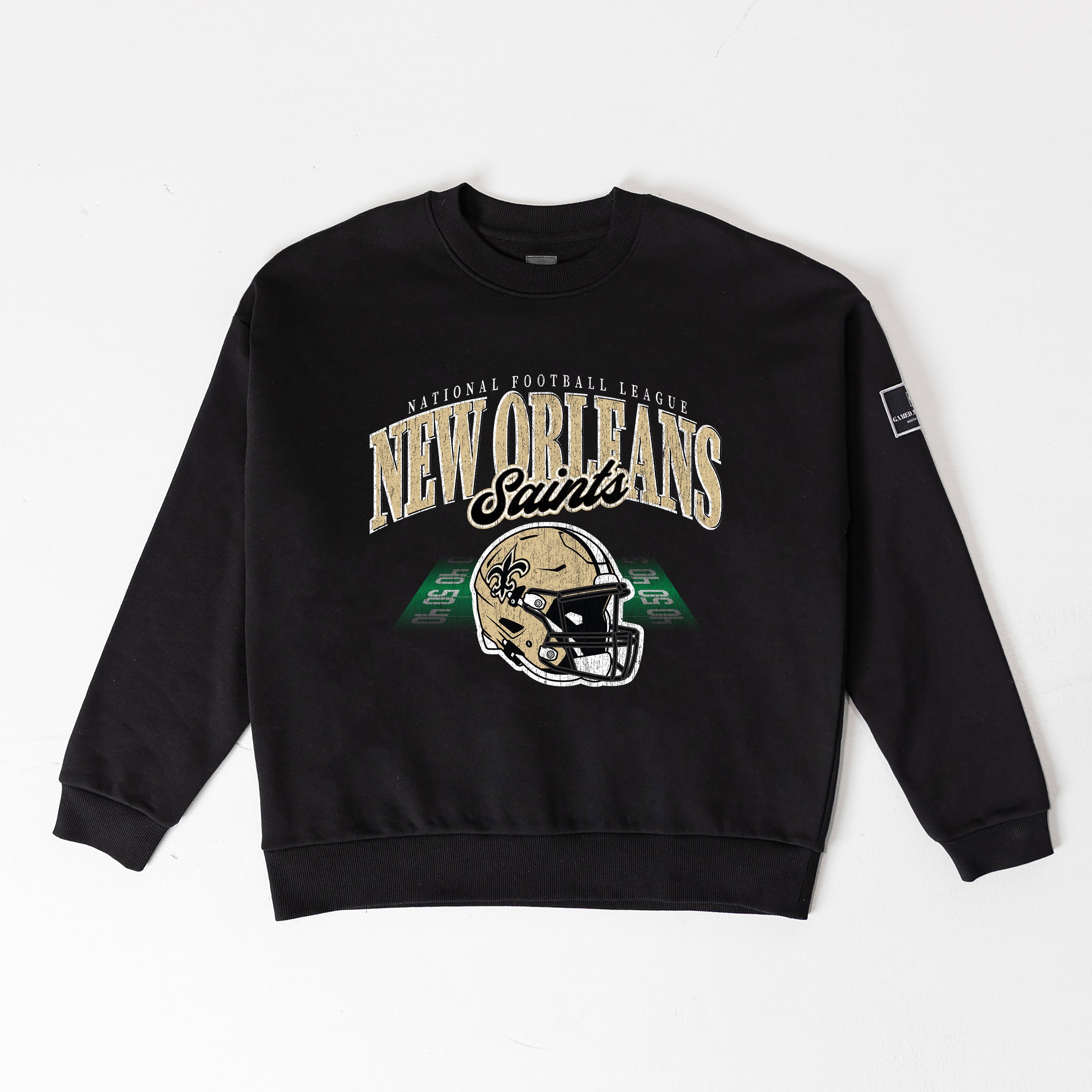 NEW ORLEANS SAINTS FIELD FOCUS BLACK LABEL PREMIUM FLEECE DROP SHOULDER CREWNECK