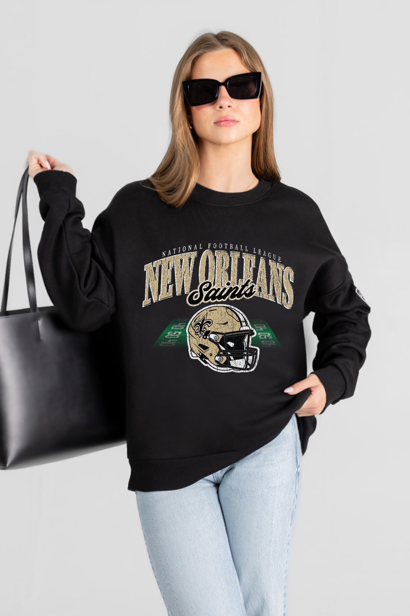 NEW ORLEANS SAINTS FIELD FOCUS BLACK LABEL PREMIUM FLEECE DROP SHOULDER CREWNECK