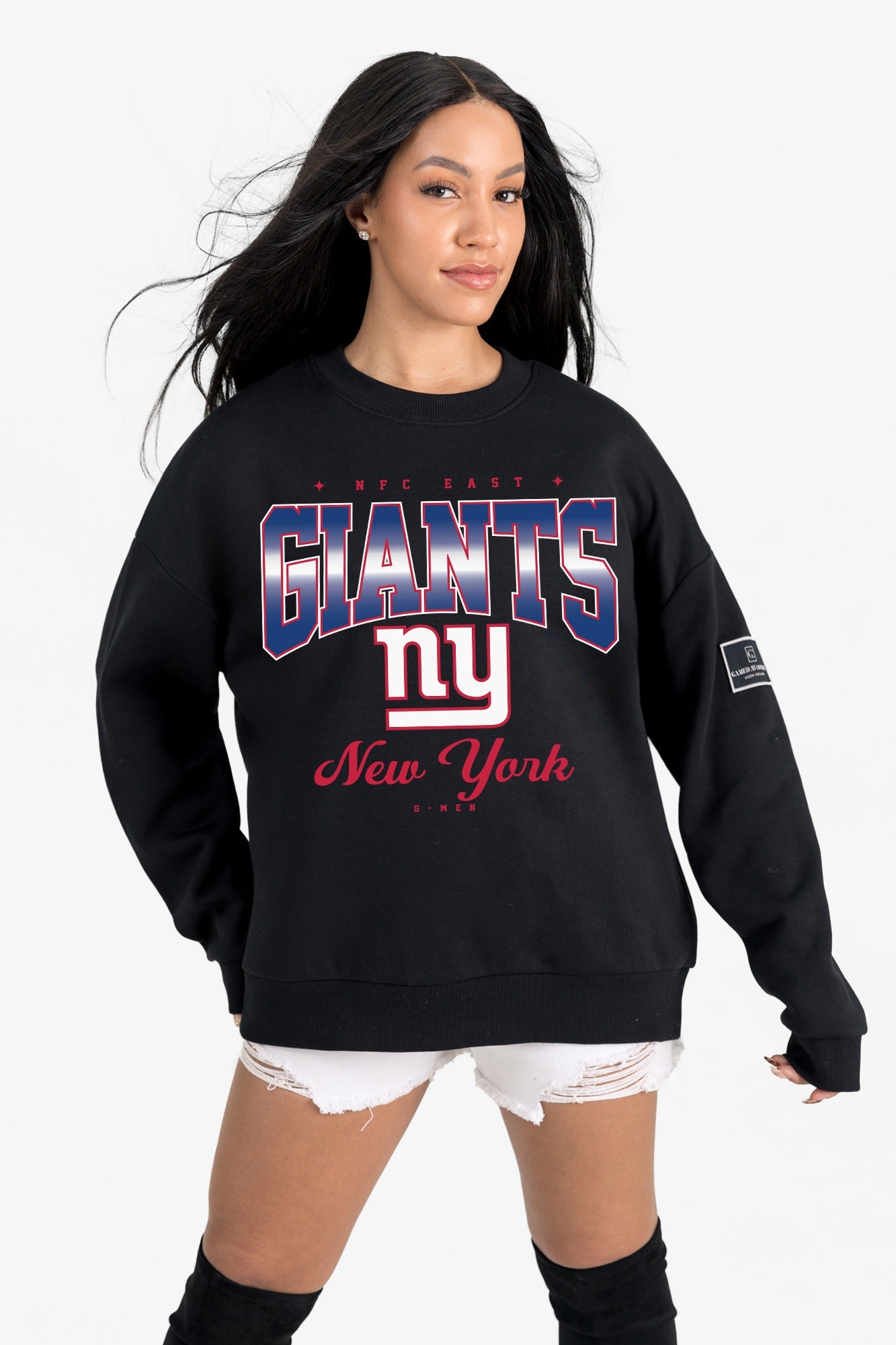 NEW YORK GIANTS POWERHOUSE PLAY BLACK LABEL PREMIUM FLEECE CREW SWEATSHIRT
