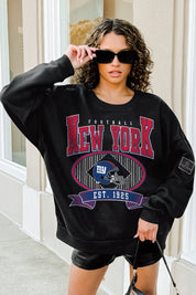 NEW YORK GIANTS BOLD CHEERS BLACK LABEL PREMIUM FLEECE CREW SWEATSHIRT
