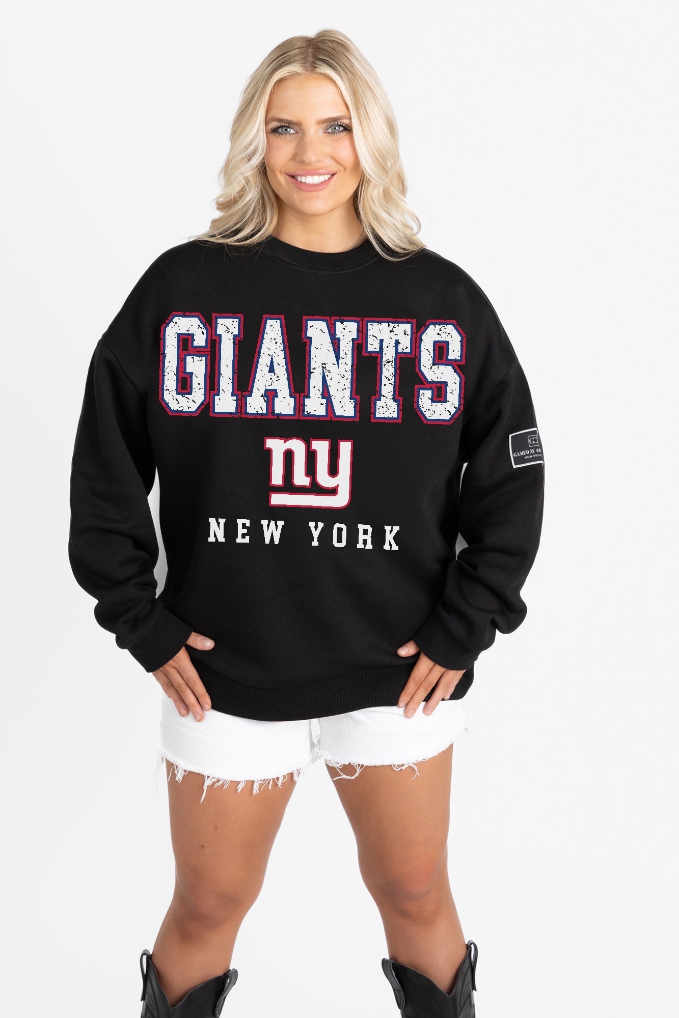 NEW YORK GIANTS LEVEL UP BLACK LABEL PREMIUM FLEECE CREW SWEATSHIRT