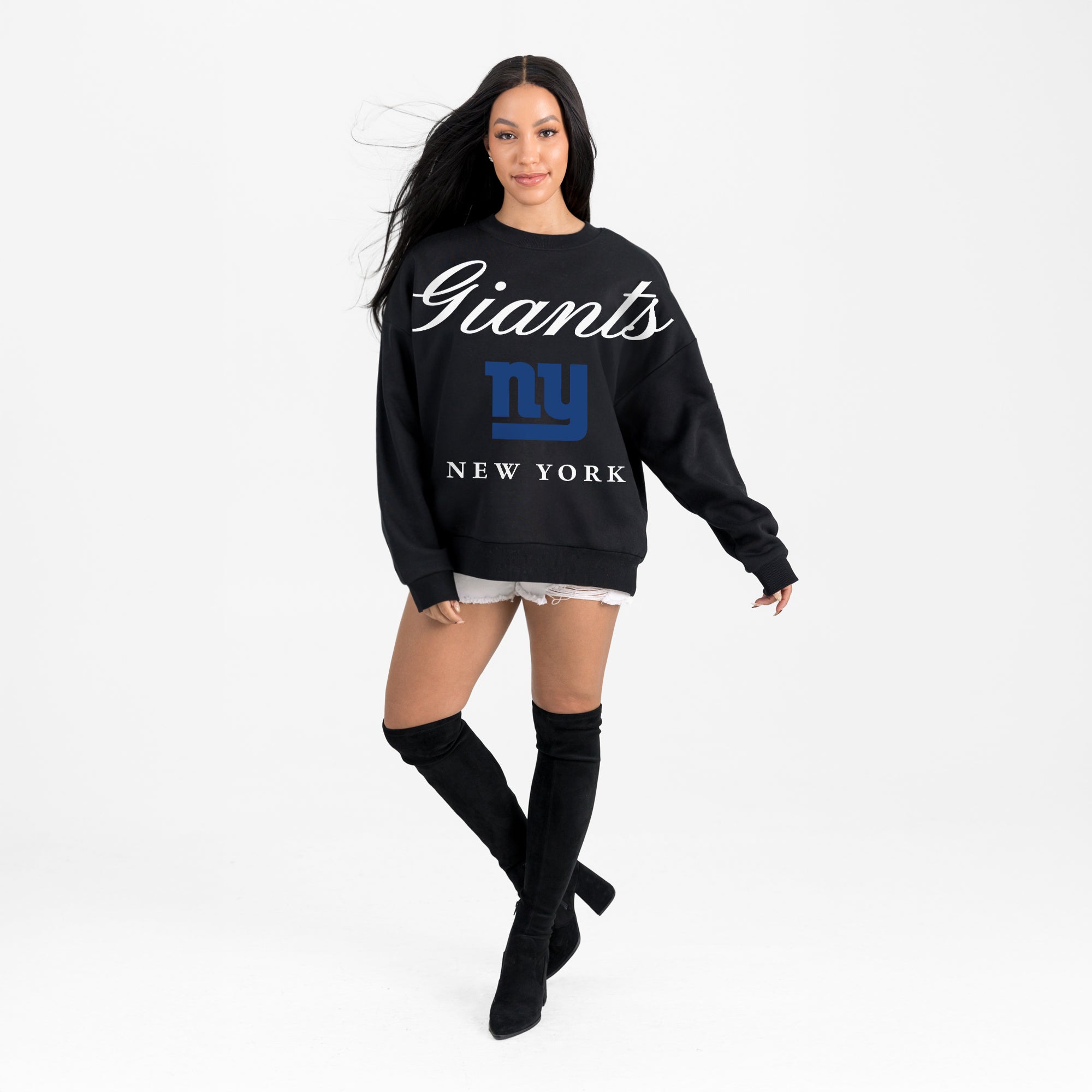 NEW YORK GIANTS LEGACY CLUB BLACK LABEL PREMIUM FLEECE DROP SHOULDER CREWNECK
