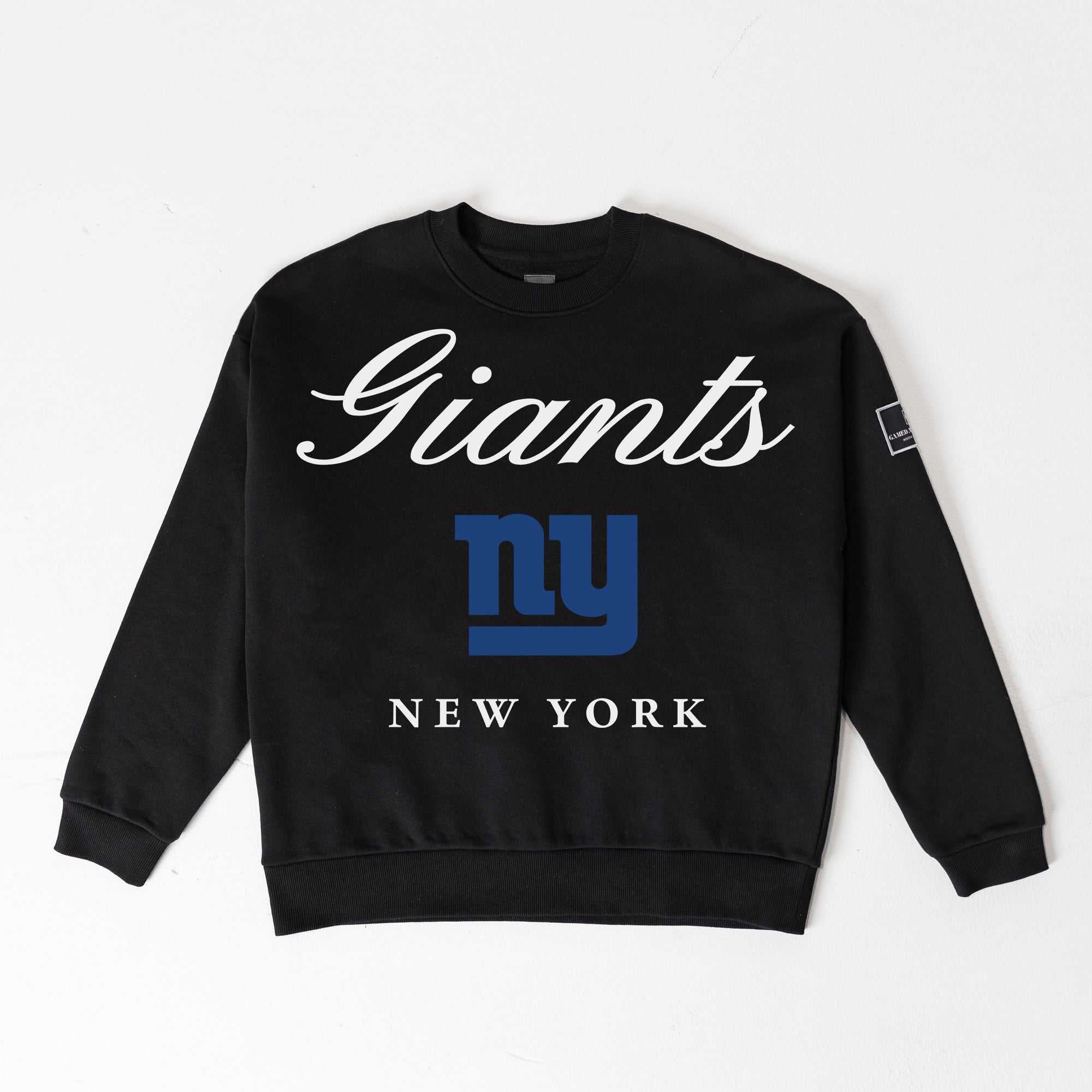 NEW YORK GIANTS LEGACY CLUB BLACK LABEL PREMIUM FLEECE DROP SHOULDER CREWNECK