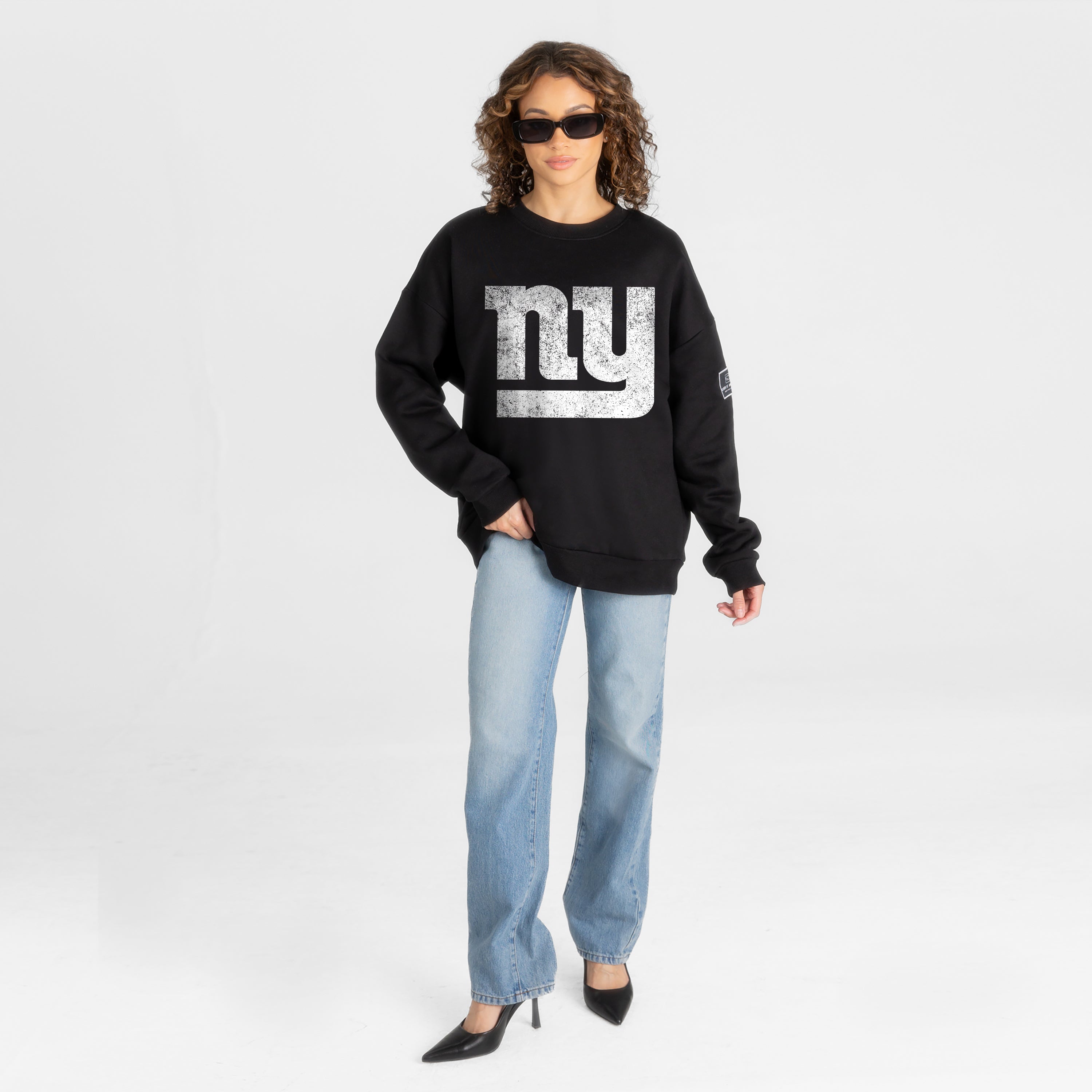 NEW YORK GIANTS BOLD MOVE BLACK LABEL PREMIUM FLEECE DROP SHOULDER CREWNECK