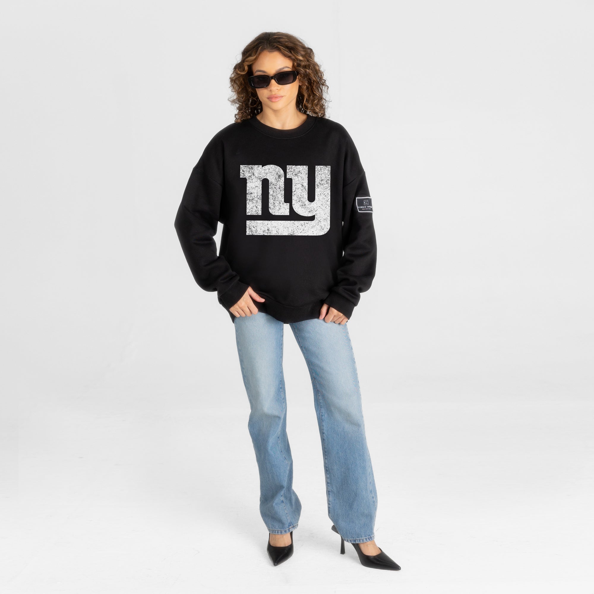 NEW YORK GIANTS BOLD MOVE BLACK LABEL PREMIUM FLEECE DROP SHOULDER CREWNECK