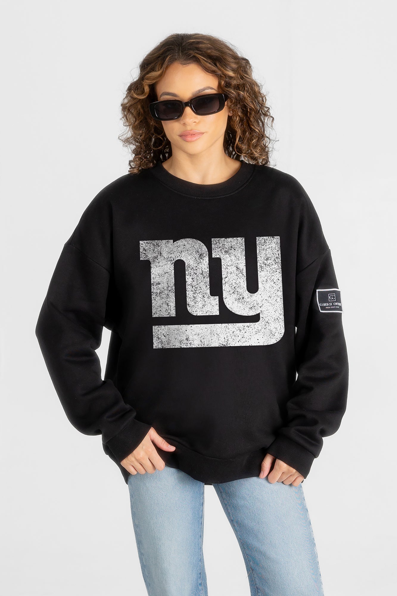 NEW YORK GIANTS BOLD MOVE BLACK LABEL PREMIUM FLEECE DROP SHOULDER CREWNECK