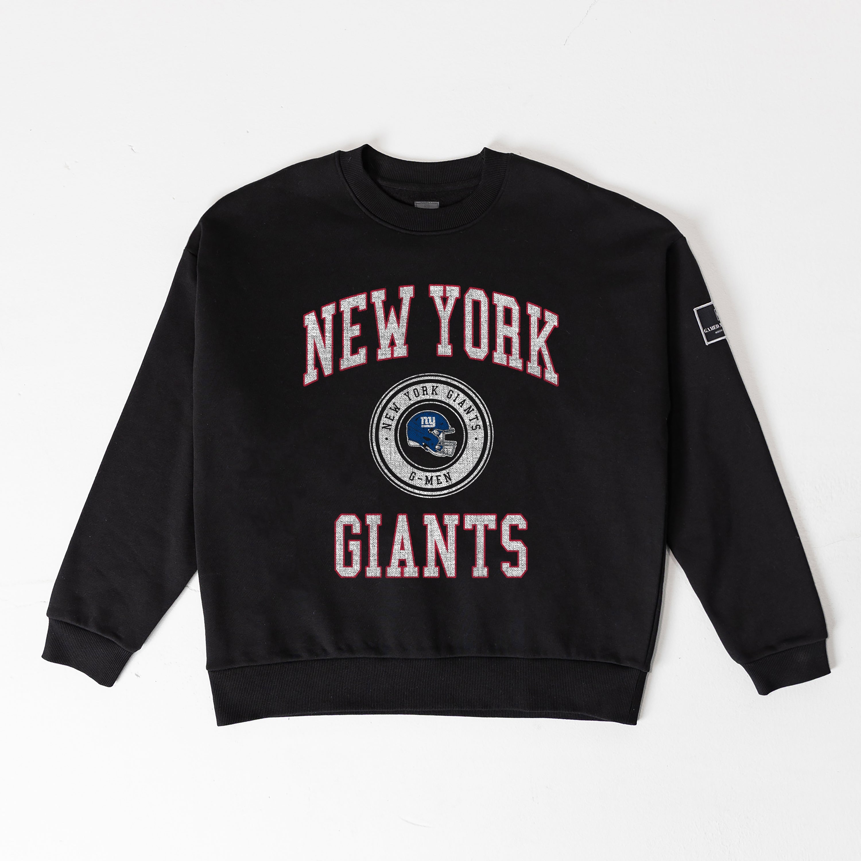 NEW YORK GIANTS FIERCE FLOW BLACK LABEL PREMIUM FLEECE DROP SHOULDER CREWNECK