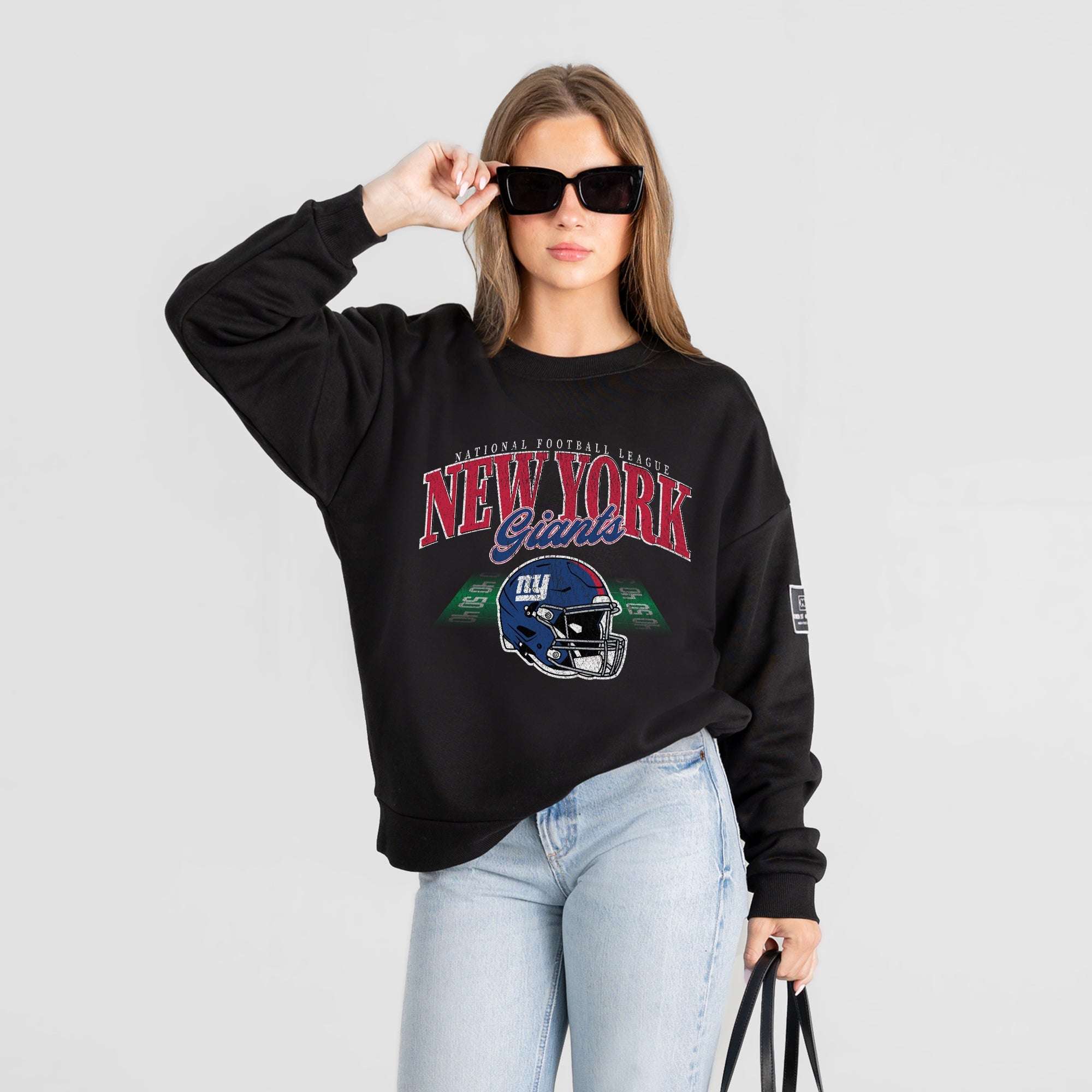 NEW YORK GIANTS FIELD FOCUS BLACK LABEL PREMIUM FLEECE DROP SHOULDER CREWNECK