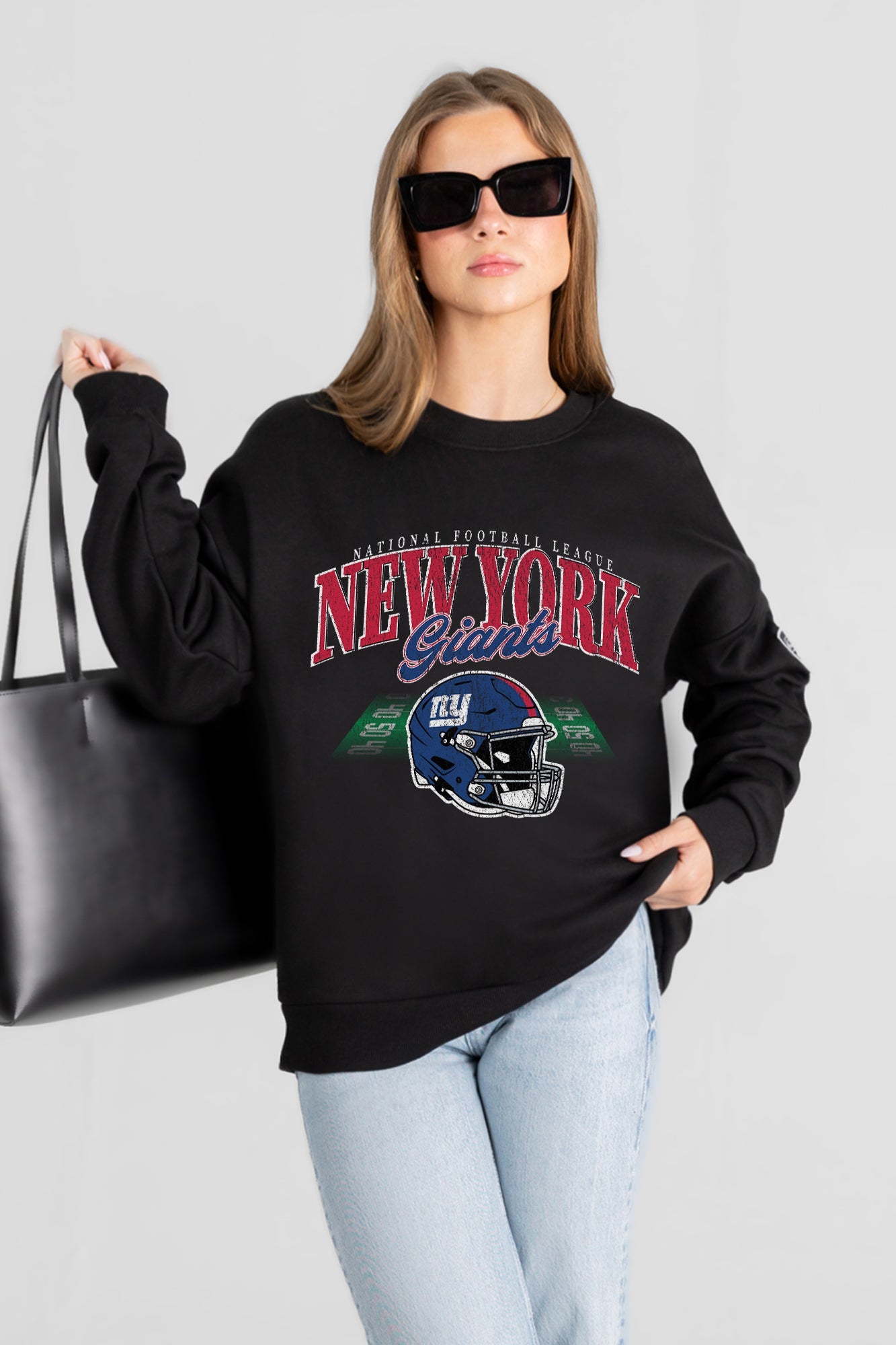 NEW YORK GIANTS FIELD FOCUS BLACK LABEL PREMIUM FLEECE DROP SHOULDER CREWNECK
