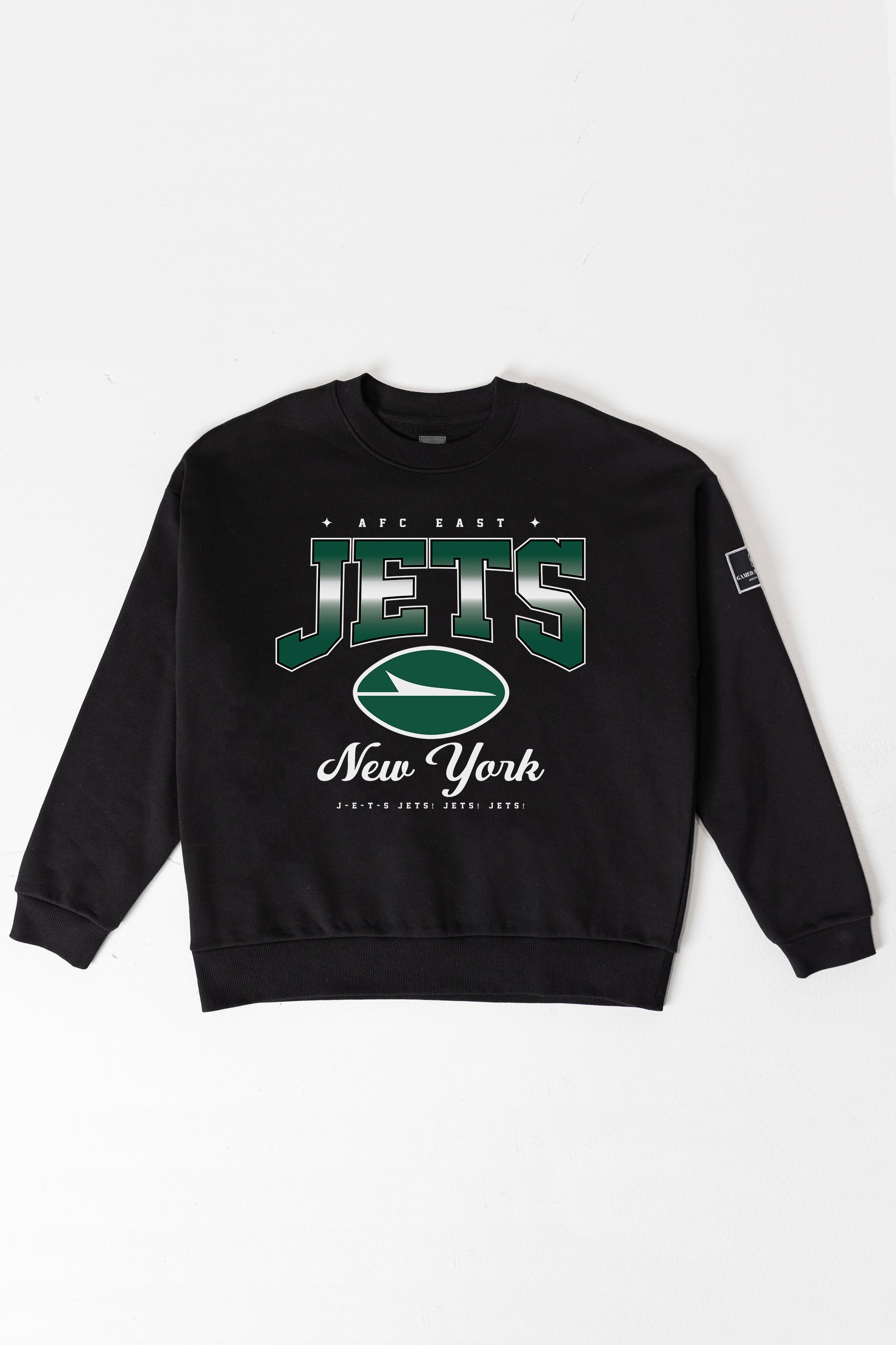 NEW YORK JETS POWERHOUSE PLAY BLACK LABEL PREMIUM FLEECE CREW SWEATSHIRT