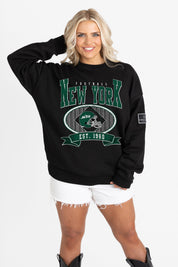 NEW YORK JETS BOLD CHEERS BLACK LABEL PREMIUM FLEECE CREW SWEATSHIRT