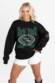 NEW YORK JETS BOLD CHEERS BLACK LABEL PREMIUM FLEECE CREW SWEATSHIRT