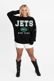 NEW YORK JETS LEVEL UP BLACK LABEL PREMIUM FLEECE CREW SWEATSHIRT
