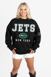 NEW YORK JETS LEVEL UP BLACK LABEL PREMIUM FLEECE CREW SWEATSHIRT