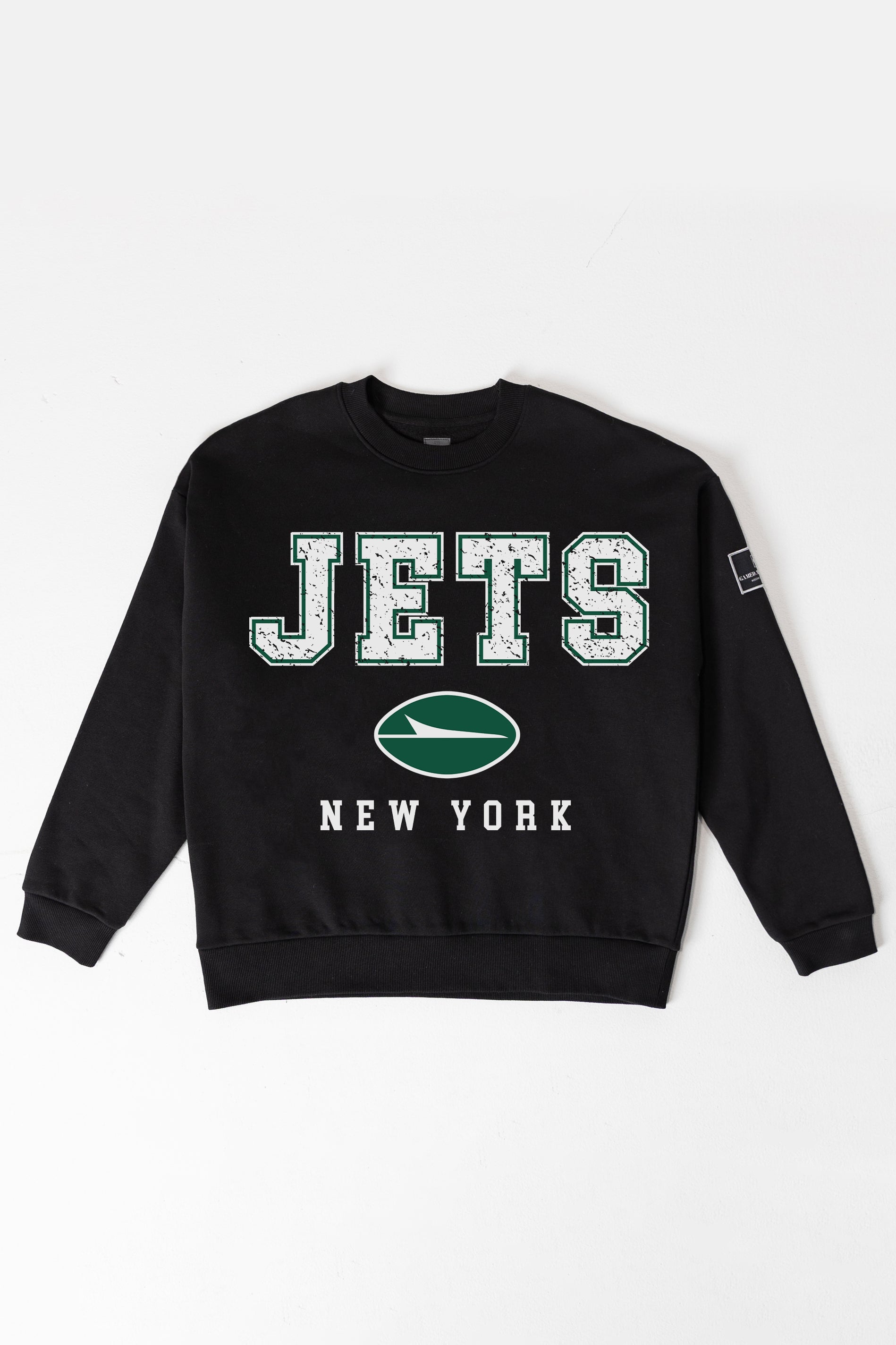 NEW YORK JETS LEVEL UP BLACK LABEL PREMIUM FLEECE CREW SWEATSHIRT