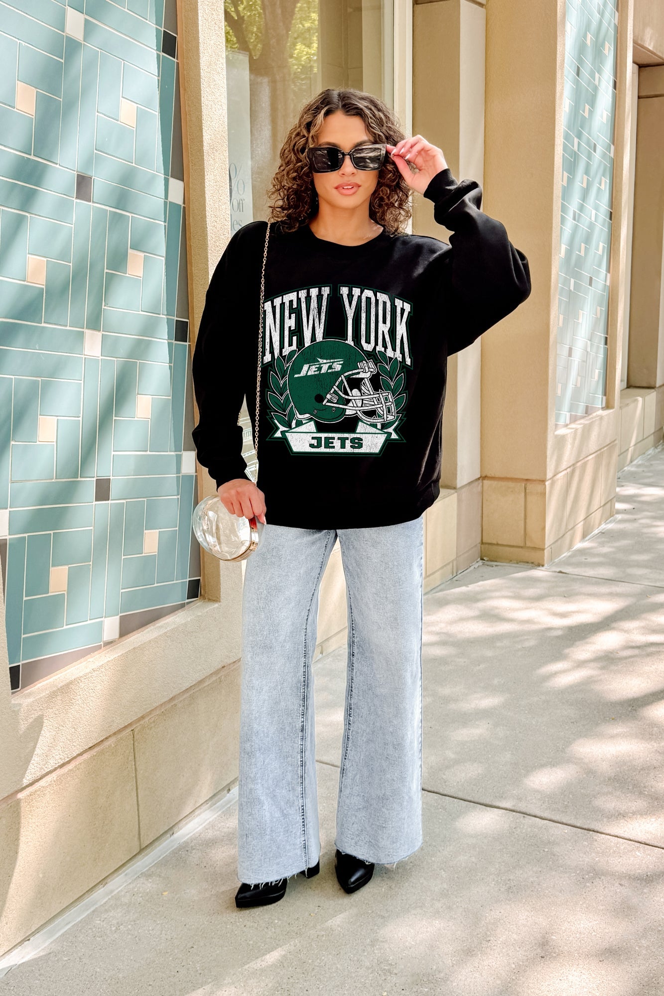 NEW YORK JETS VICTORY LANE BLACK LABEL PREMIUM FLEECE CREW SWEATSHIRT