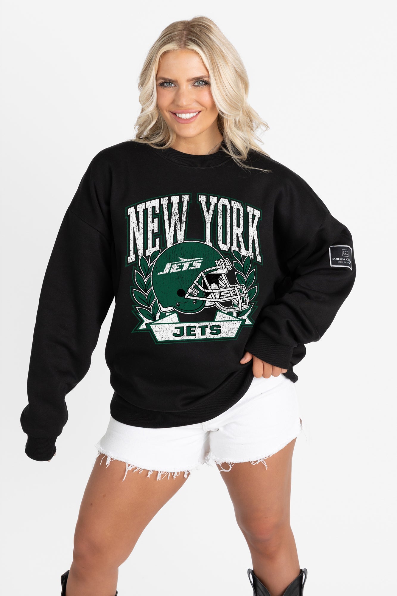 NEW YORK JETS VICTORY LANE BLACK LABEL PREMIUM FLEECE CREW SWEATSHIRT