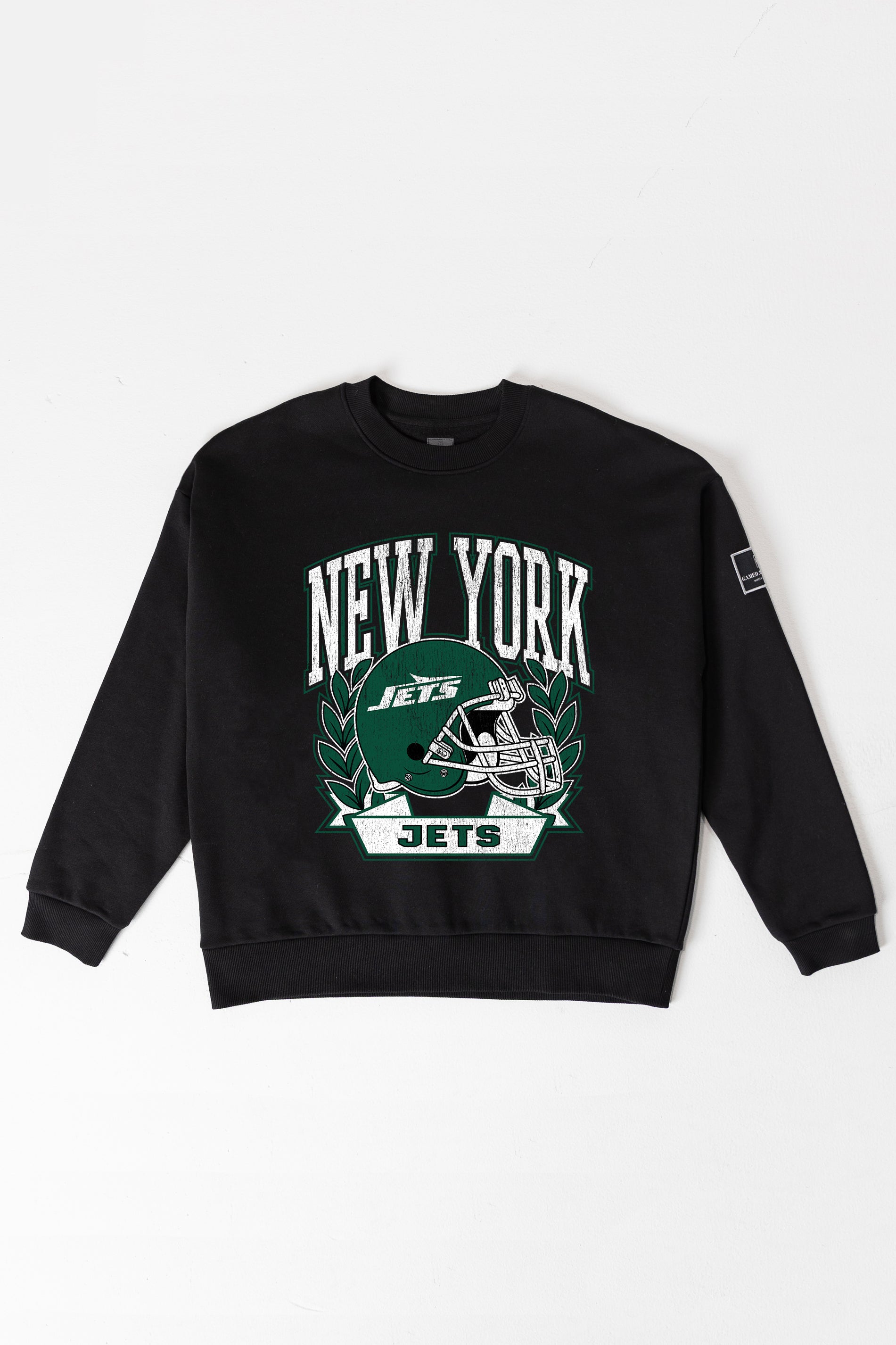 NEW YORK JETS VICTORY LANE BLACK LABEL PREMIUM FLEECE CREW SWEATSHIRT