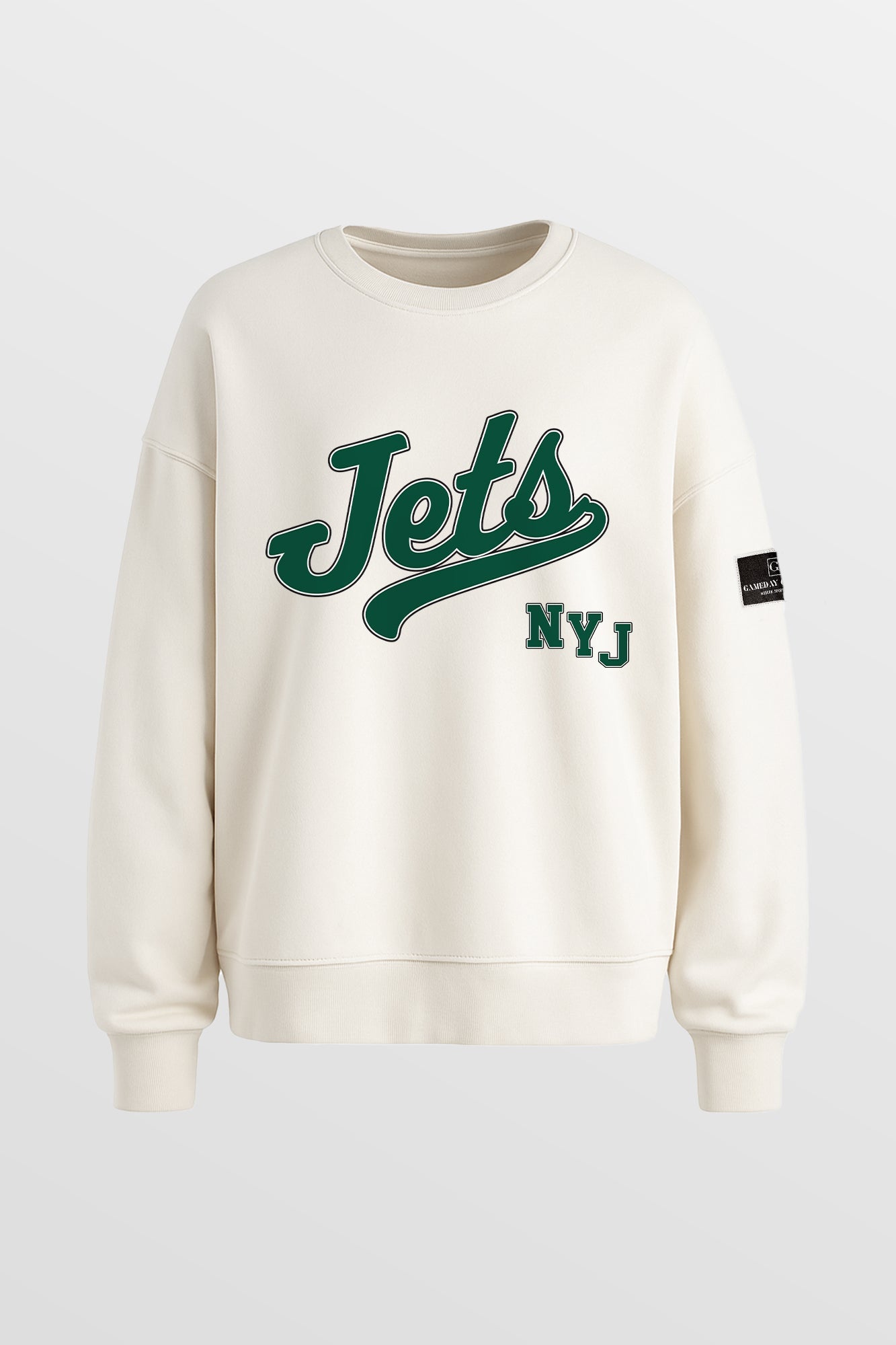 NEW YORK JETS CLUTCH MOVE BLACK LABEL PREMIUM FLEECE CREW SWEATSHIRT BY RANDI MAHOMES