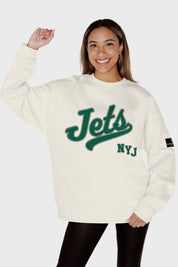 NEW YORK JETS CLUTCH MOVE BLACK LABEL PREMIUM FLEECE CREW SWEATSHIRT BY RANDI MAHOMES