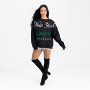 NEW YORK JETS LEGACY CLUB BLACK LABEL PREMIUM FLEECE DROP SHOULDER CREWNECK