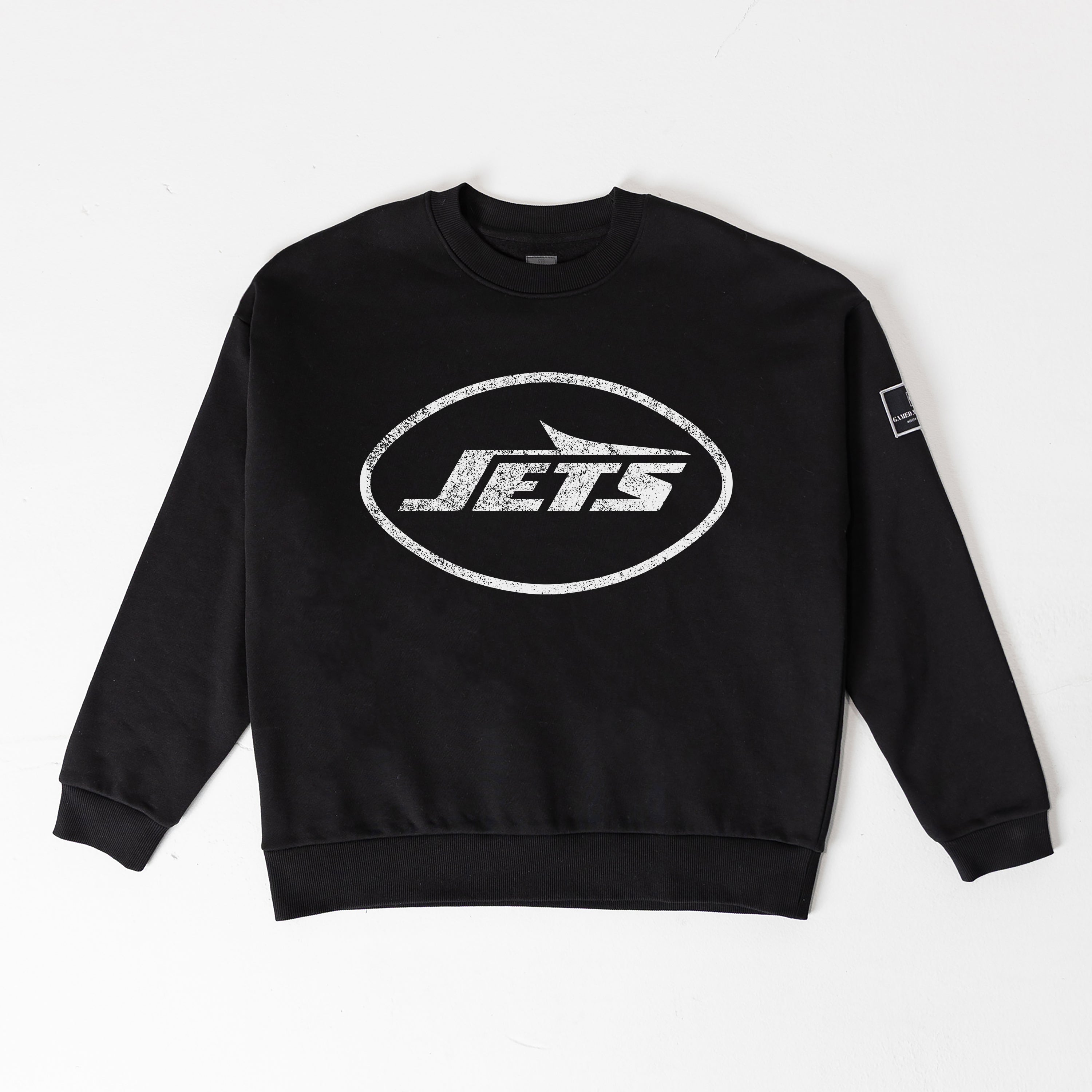 NEW YORK JETS BOLD MOVE BLACK LABEL PREMIUM FLEECE DROP SHOULDER CREWNECK