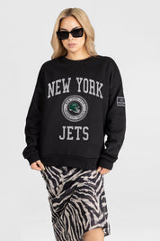 NEW YORK JETS FIERCE FLOW BLACK LABEL PREMIUM FLEECE DROP SHOULDER CREWNECK