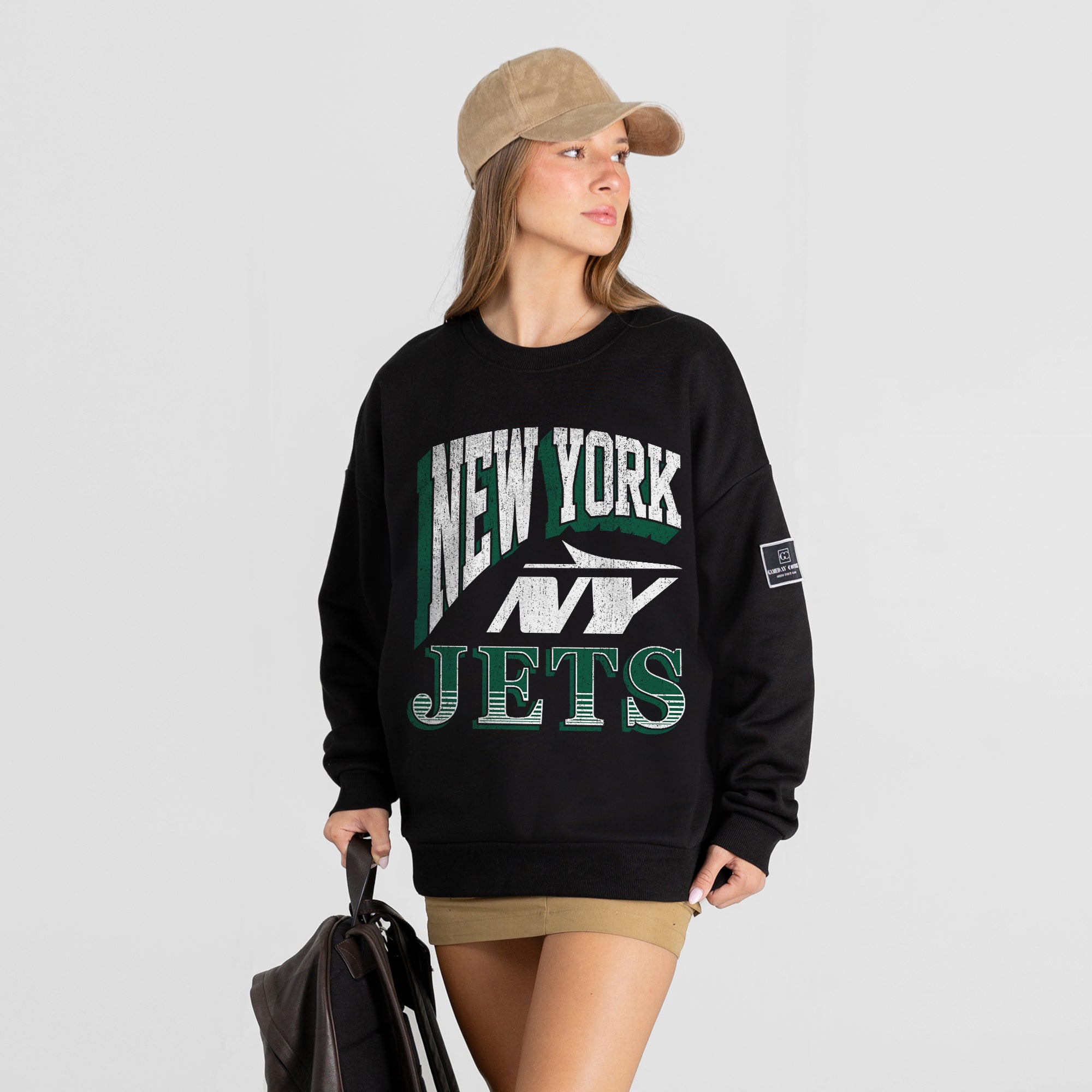 NEW YORK JETS VICTORY PRIME BLACK LABEL PREMIUM FLEECE DROP SHOULDER CREWNECK