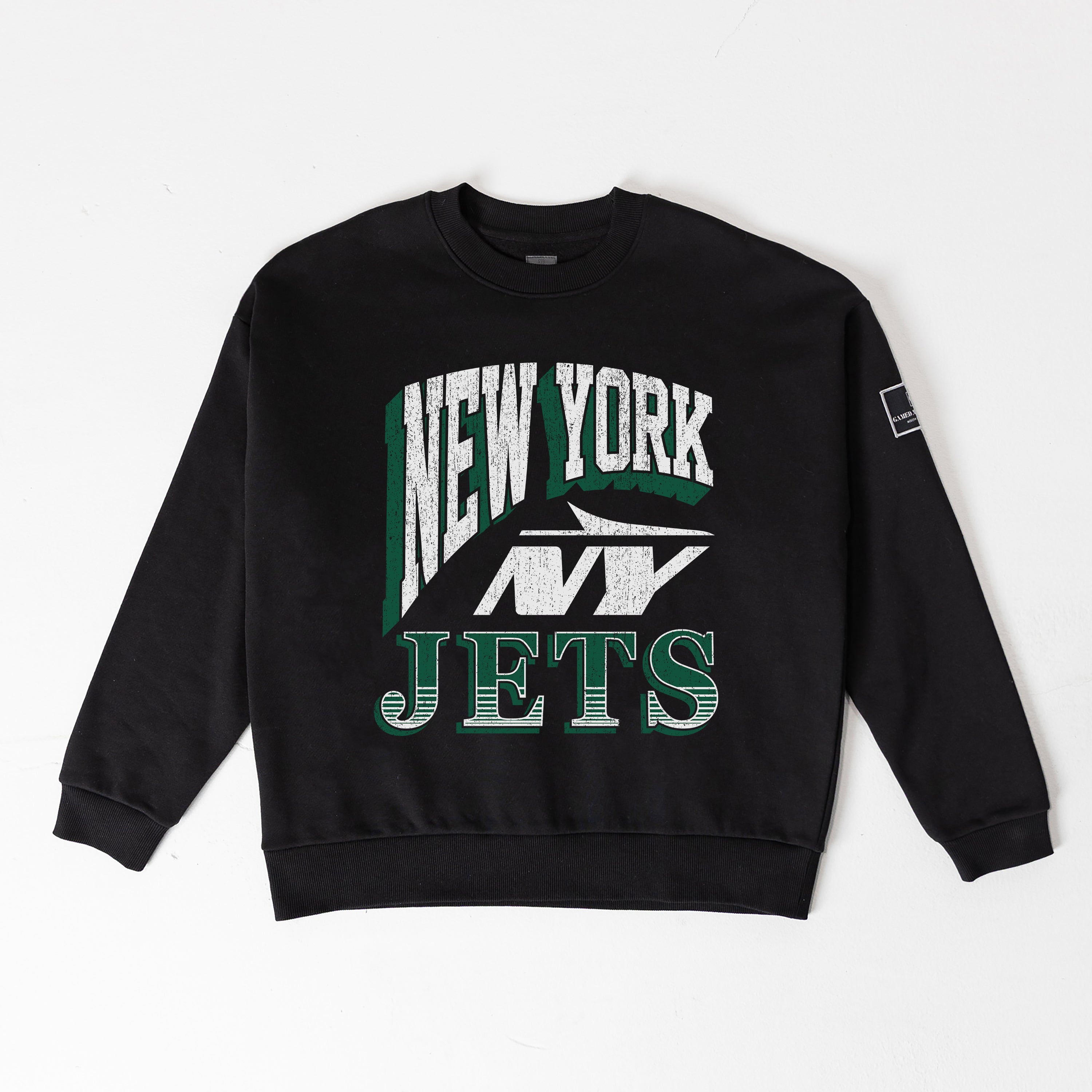 NEW YORK JETS VICTORY PRIME BLACK LABEL PREMIUM FLEECE DROP SHOULDER CREWNECK