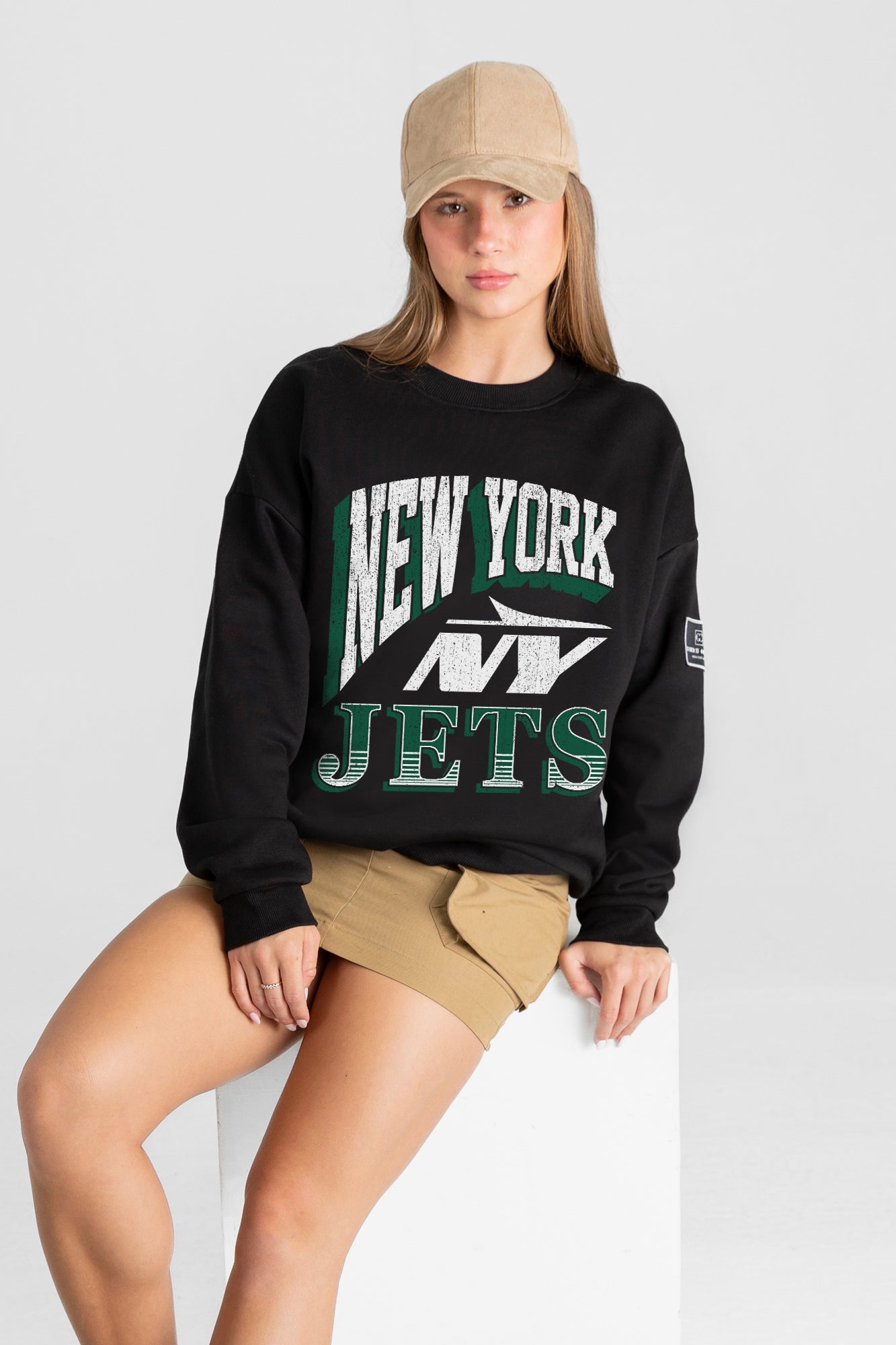 NEW YORK JETS VICTORY PRIME BLACK LABEL PREMIUM FLEECE DROP SHOULDER CREWNECK