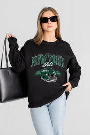 NEW YORK JETS FIELD FOCUS BLACK LABEL PREMIUM FLEECE DROP SHOULDER CREWNECK