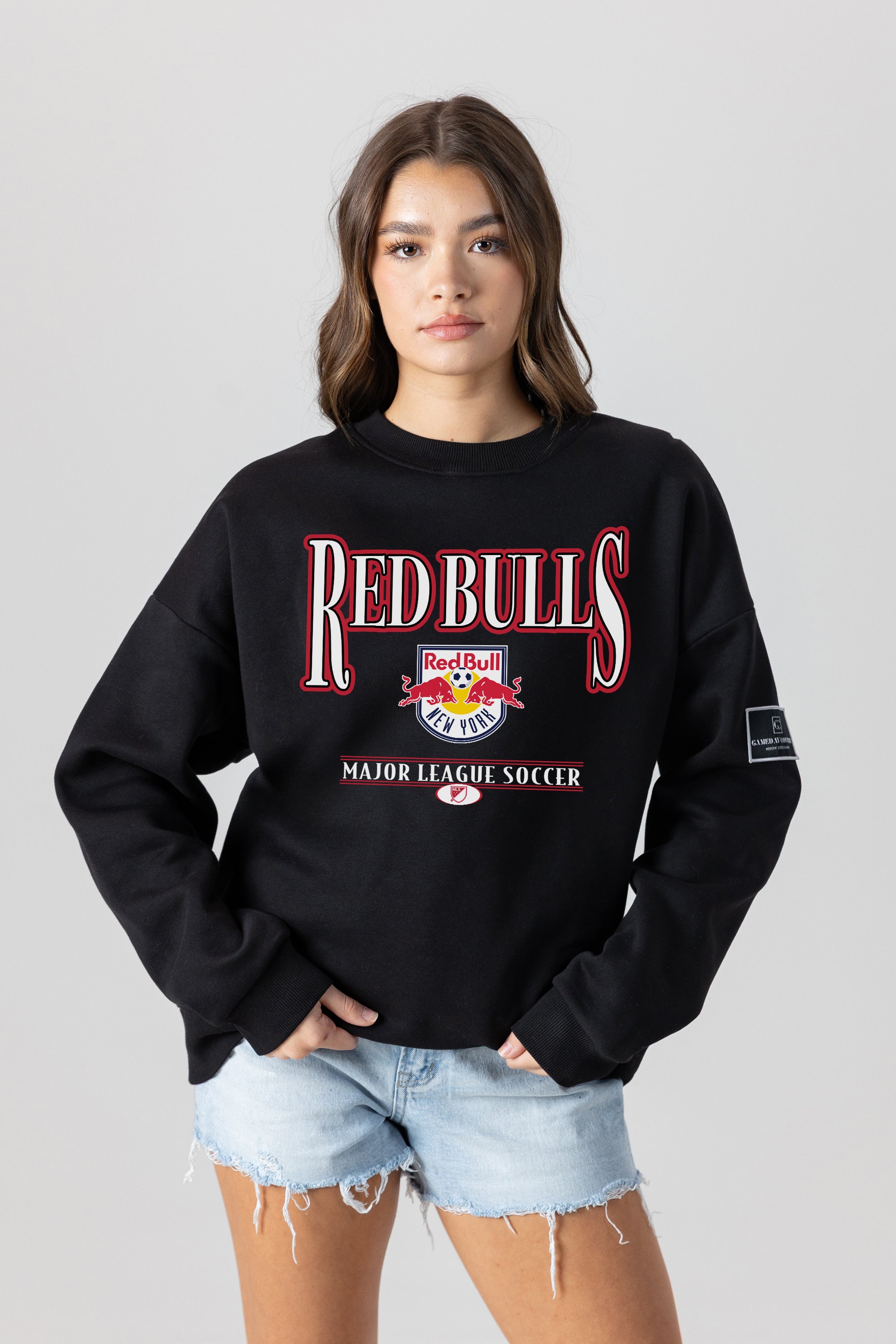 NEW YORK RED BULLS PLAYERS ONLY BLACK LABEL PREMIUM FLEECE DROP SHOULDER CREWNECK
