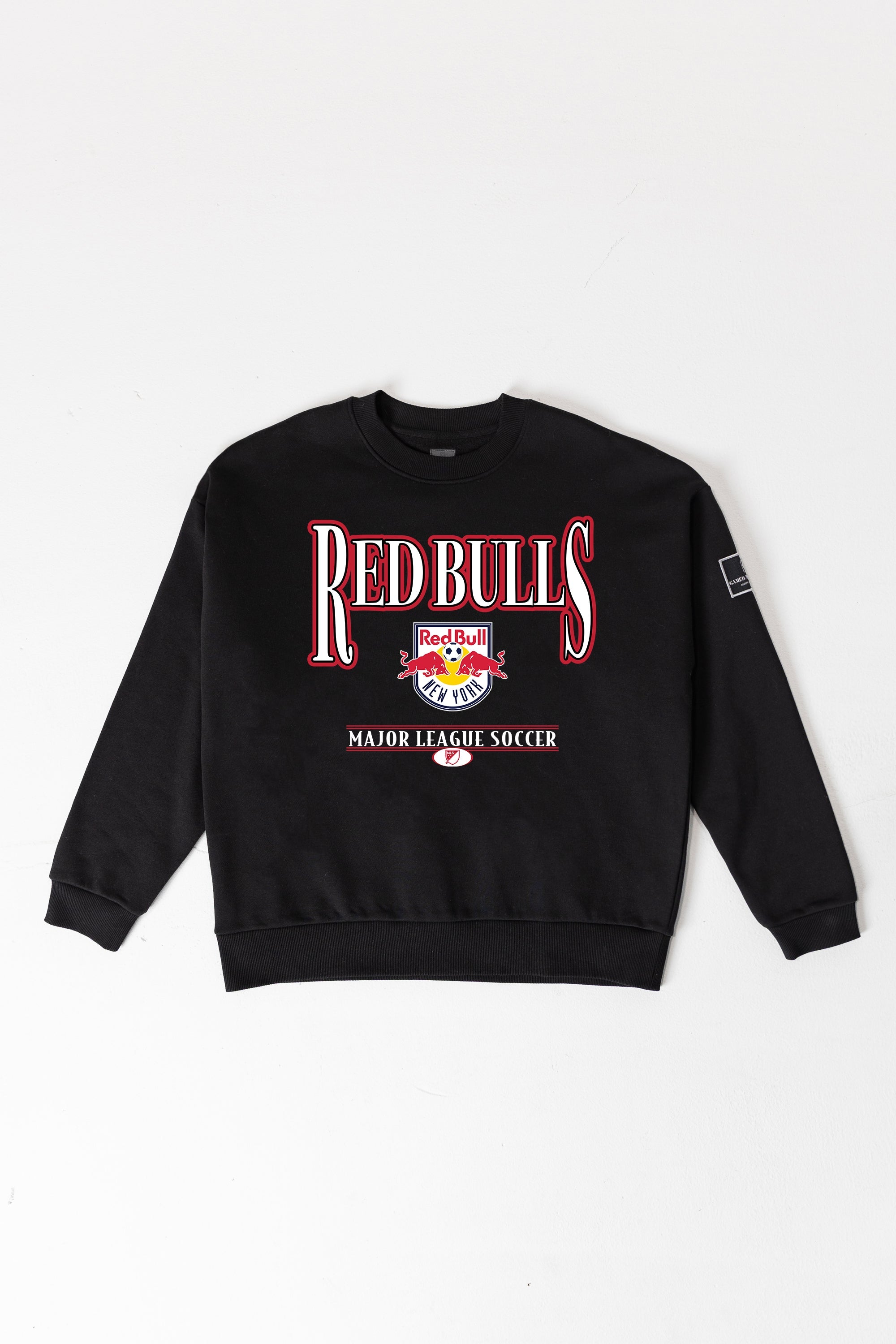 NEW YORK RED BULLS PLAYERS ONLY BLACK LABEL PREMIUM FLEECE DROP SHOULDER CREWNECK