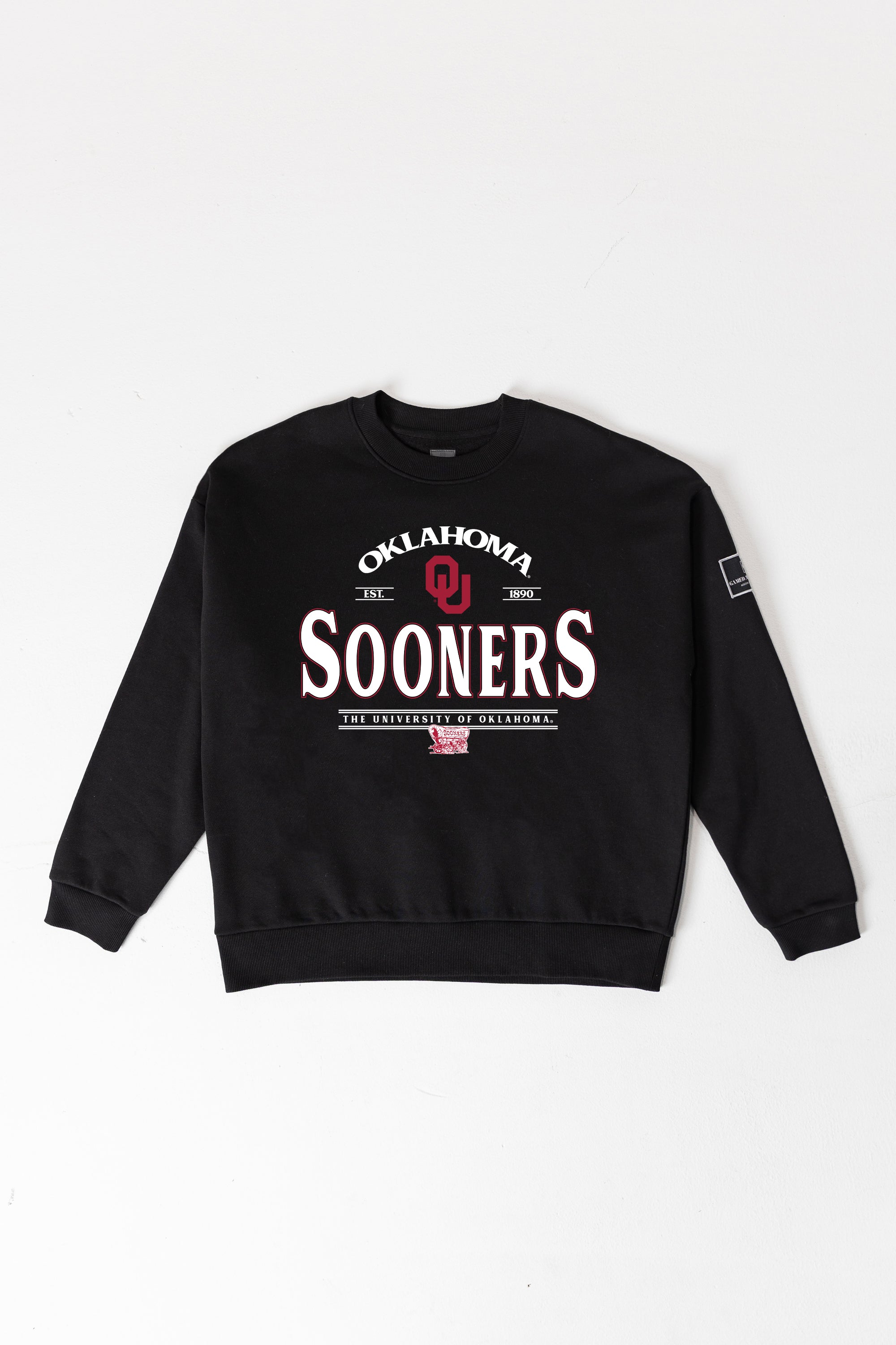 OKLAHOMA SOONERS PLAYERS ONLY BLACK LABEL PREMIUM FLEECE DROP SHOULDER CREWNECK