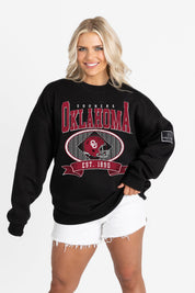 OKLAHOMA SOONERS BOLD CHEERS BLACK LABEL PREMIUM FLEECE CREW SWEATSHIRT