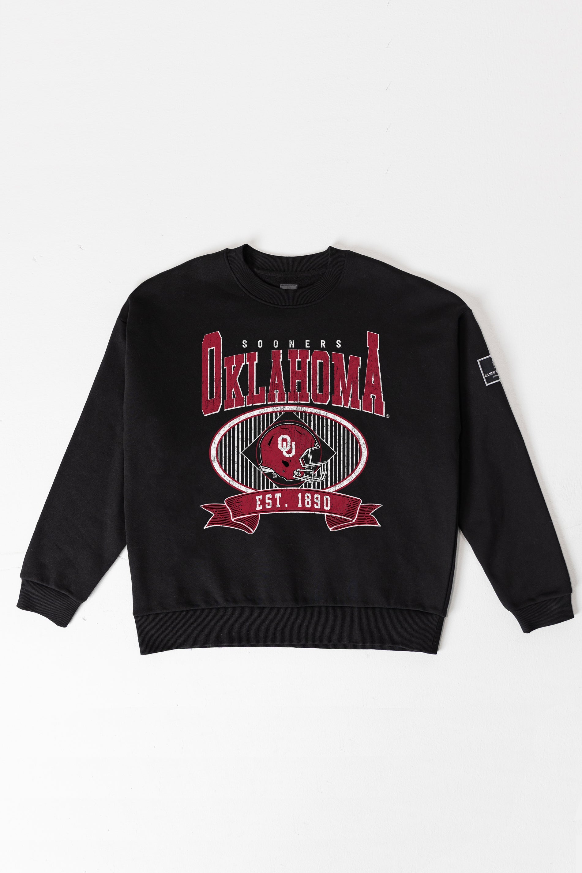 OKLAHOMA SOONERS BOLD CHEERS BLACK LABEL PREMIUM FLEECE CREW SWEATSHIRT
