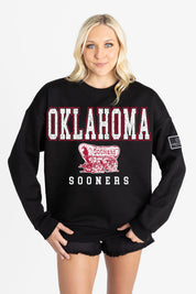 OKLAHOMA SOONERS LEVEL UP BLACK LABEL PREMIUM FLEECE CREW SWEATSHIRT