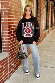 OKLAHOMA SOONERS VICTORY LANE BLACK LABEL PREMIUM FLEECE CREW SWEATSHIRT