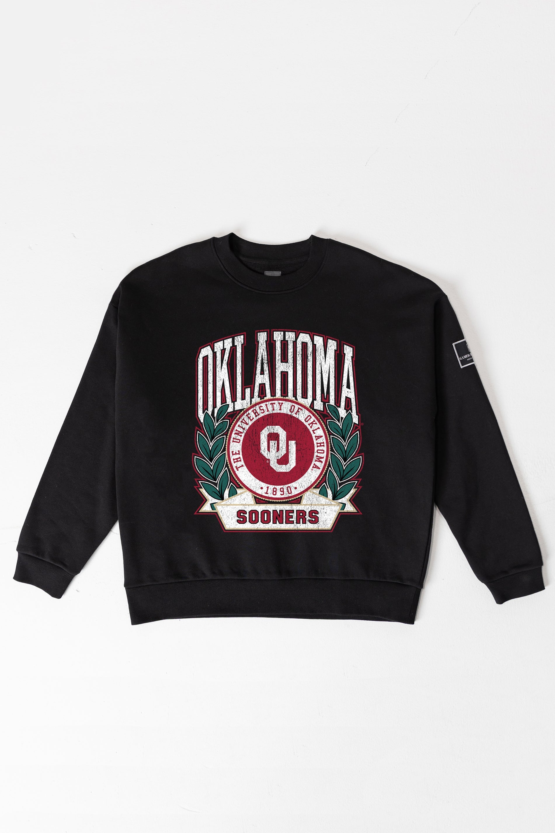 OKLAHOMA SOONERS VICTORY LANE BLACK LABEL PREMIUM FLEECE CREW SWEATSHIRT