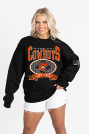 OKLAHOMA STATE COWBOYS BOLD CHEERS BLACK LABEL PREMIUM FLEECE CREW SWEATSHIRT