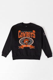 OKLAHOMA STATE COWBOYS BOLD CHEERS BLACK LABEL PREMIUM FLEECE CREW SWEATSHIRT